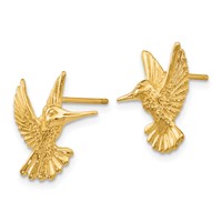 14K Yellow Gold Hummingbird Post Earrings view 2