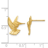 14K Yellow Gold Hummingbird Post Earrings view 4