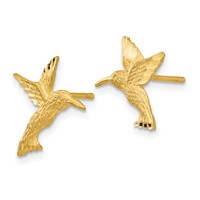 14K Yellow Gold Hummingbird Earrings view 2