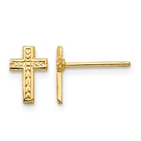 14K Yellow Gold Small Polished Cross Post Earrings view 1