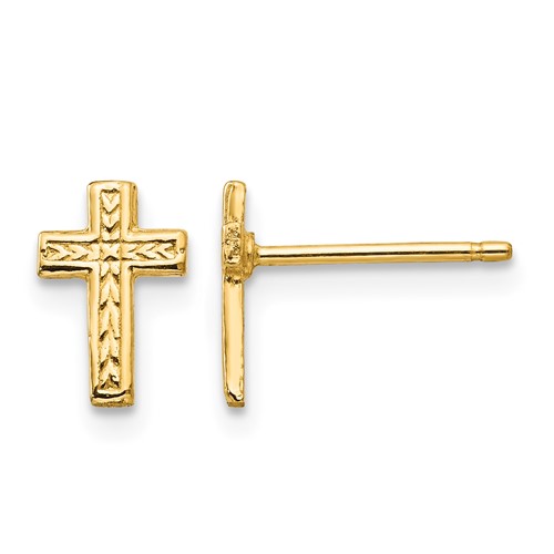 14K Yellow Gold Small Polished Cross Post Earrings
