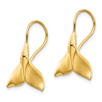14K Yellow Gold Polished Whale Tail French Hook Earrings view 2