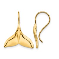 14K Yellow Gold Polished Whale Tail French Hook Earrings view 1