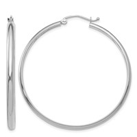 14K White Gold 2.75x 40mm Polished Tube Hoop Earrings view 1
