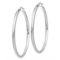 14K White Gold 2.75x 50mm Polished Tube Hoop Earrings view 2