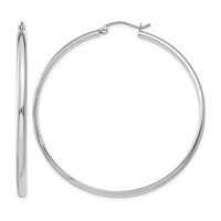 14K White Gold 2.75x 50mm Polished Tube Hoop Earrings view 1