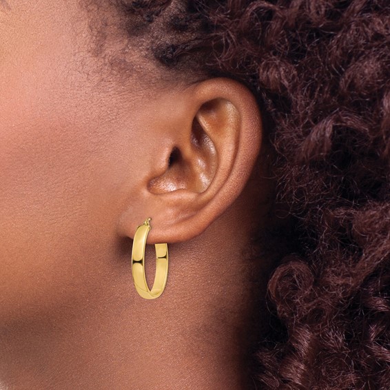 4mm Gold Oval Tube Hoop Earrings