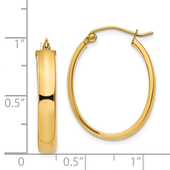 4mm Gold Oval Tube Hoop Earrings