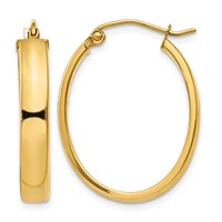 14K 4x25mm Lightweight Oval Tube Hoop Earrings view 1