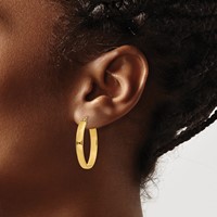 14K Yellow Gold 4x 30mm Lightweight Oval Tube Hoop Earrings view 3