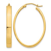 14K Yellow Gold 4x 35mm Lightweight Oval Tube Hoop Earrings view 1
