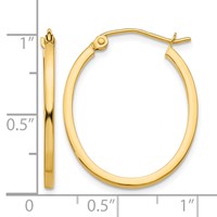 14K Yellow Gold 1.5x 25mm Lightweight Fancy Oval Tube Hoop Earrings view 4