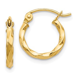 2mm Gold Twisted Tube Hoop Earrings