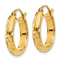 14K Yellow Gold Diamond-cut Polished Hoop Earring view 2