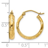 14K Yellow Gold Diamond-cut Polished Hoop Earring view 4