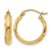 14K Yellow Gold Diamond-cut Polished Hoop Earring view 1