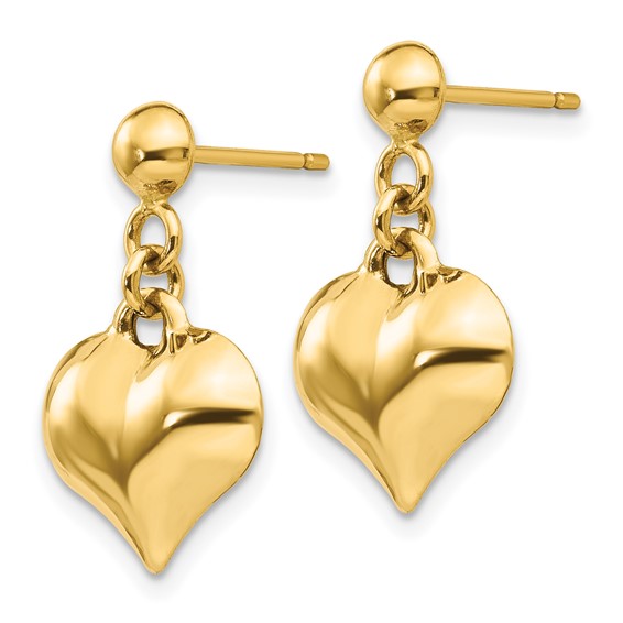 14k Polished Puffed Heart Dangle Post Earrings