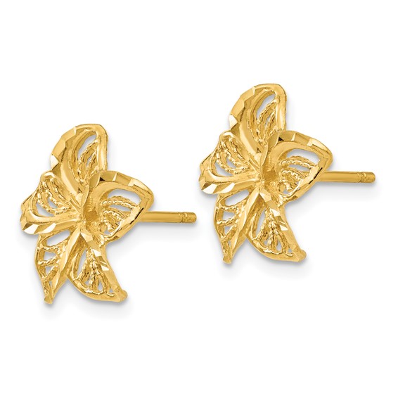 14K Diamond-cut Filigree Plumeria Post Earrings
