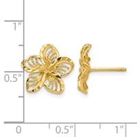 14K Yellow Gold Diamond-cut Filigree Plumeria Post Earrings view 4