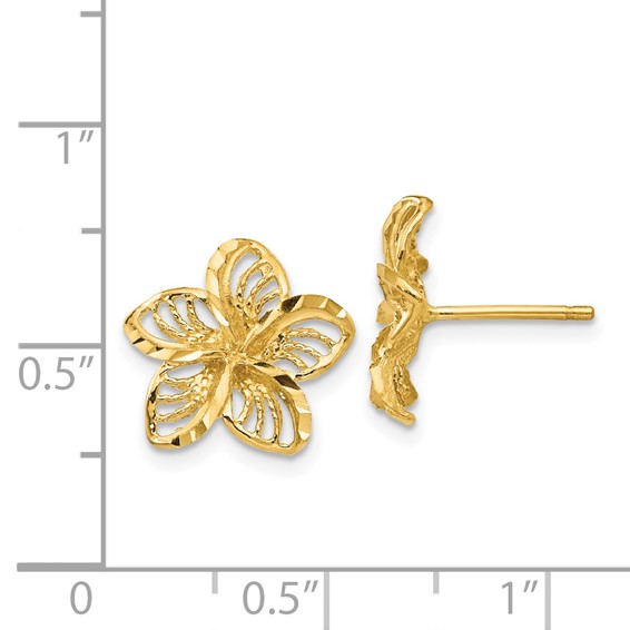 14K Diamond-cut Filigree Plumeria Post Earrings
