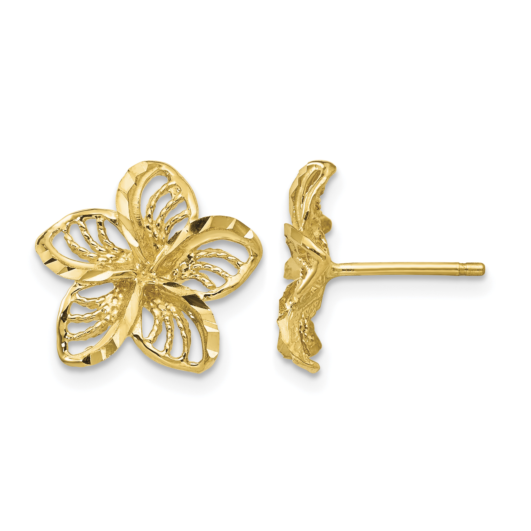 14K Diamond-cut Filigree Plumeria Earrings (TC731)