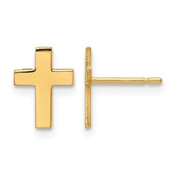 14K Yellow Gold Polished Cross Post Earrings view 1