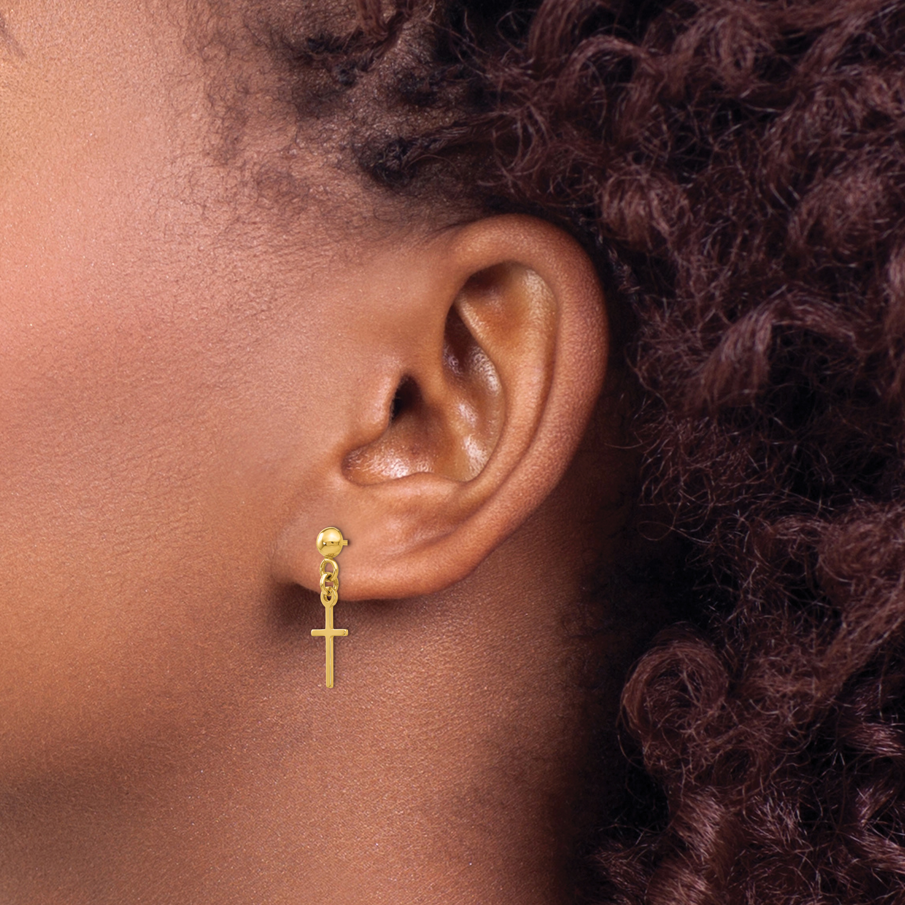 14k Polished Cross Dangle Post Earrings TC741 - Picture 3 of 5