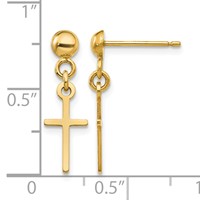 14K Yellow Gold Polished Cross Dangle Post Earrings view 4