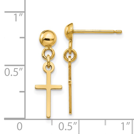 Gold Cross Dangle Post Earrings