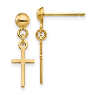 Gold Cross Dangle Post Earrings