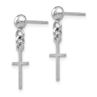 14K White Gold Polished Cross Dangle Post Earrings view 2