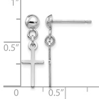 14K White Gold Polished Cross Dangle Post Earrings view 4