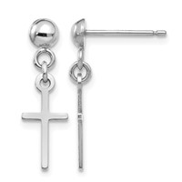 14K White Gold Polished Cross Dangle Post Earrings view 1