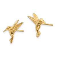 14K Yellow Gold Hummingbird Post Earrings view 2
