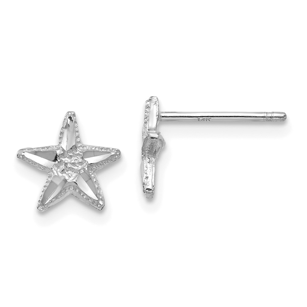 14k White Gold Diamond-cut Starfish Earrings (TC749W)