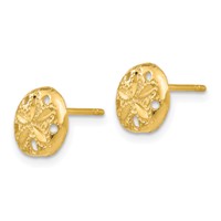14K Yellow Gold Diamond-cut Sand Dollar Earrings view 2