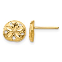 14K Yellow Gold Diamond-cut Sand Dollar Earrings view 1