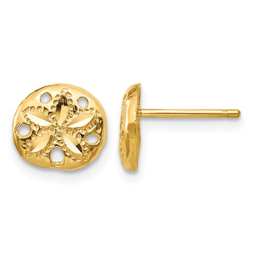 14K Yellow Gold Diamond-cut Sand Dollar Earrings