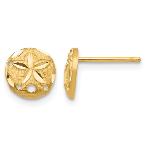 14K Yellow Gold Diamond-cut Sand Dollar Earrings