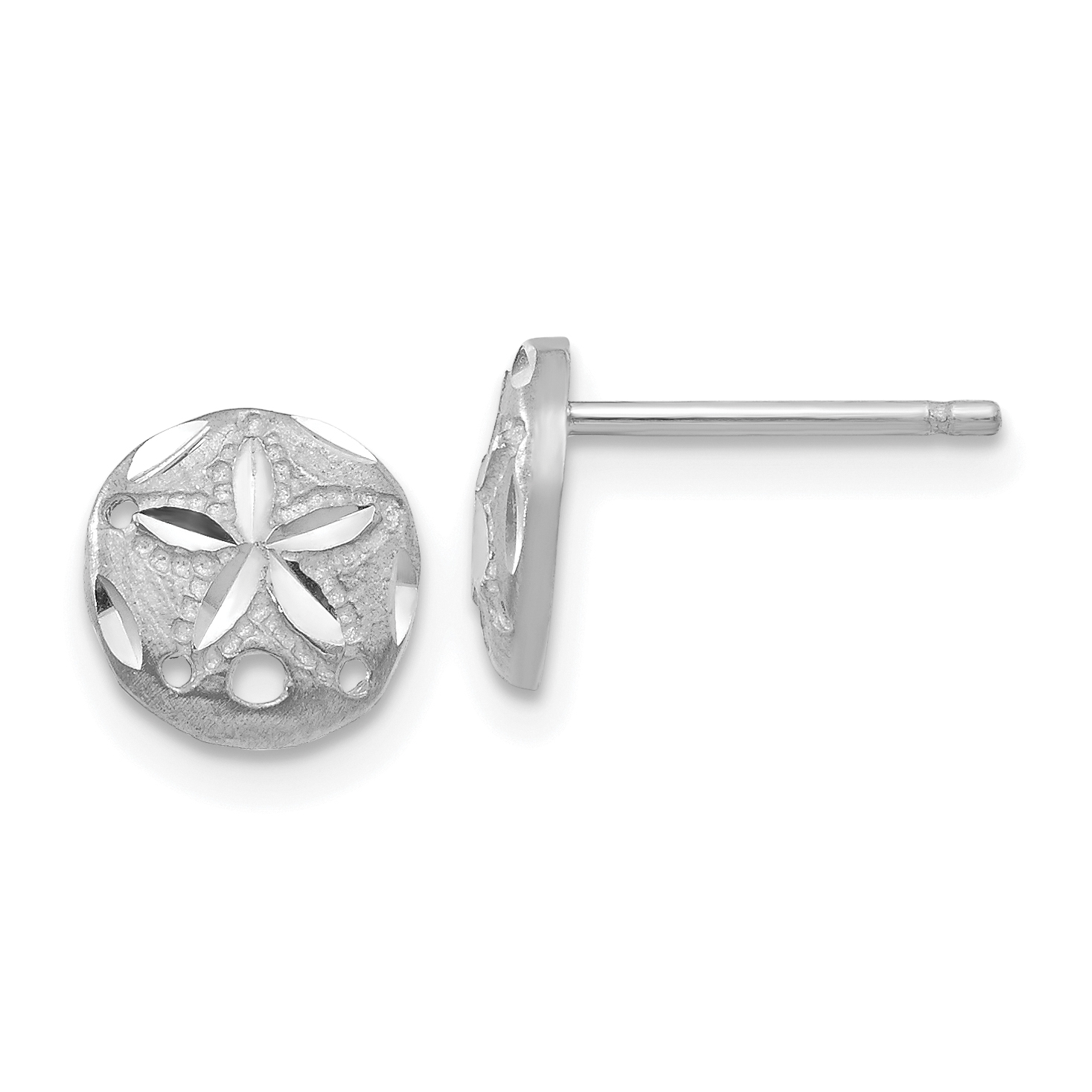 14k White Gold Diamond-cut Sand Dollar Earrings (TC767W)