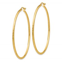 14K Yellow Gold 2x 55mm Diamond-cut Round Tube Hoop Earrings view 2