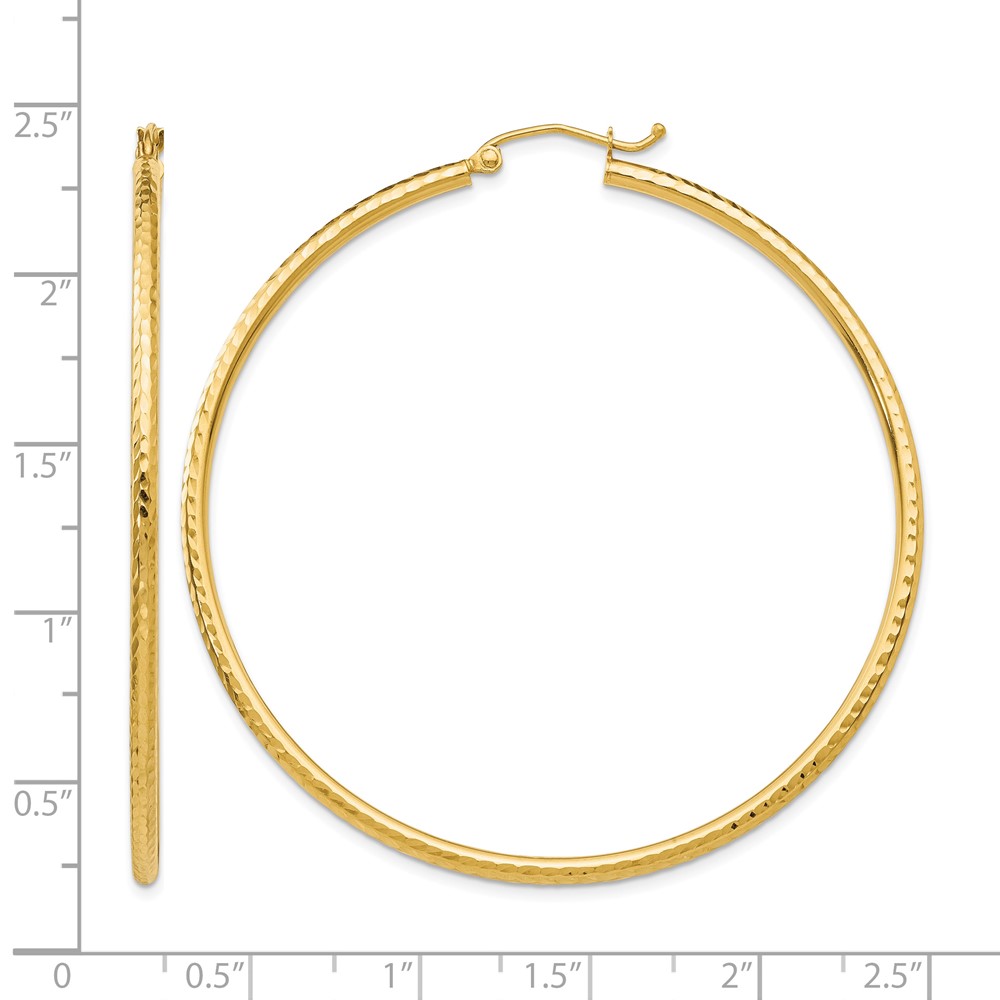 14k Diamond-cut 2mm Round Tube Hoop Earrings (TC768)
