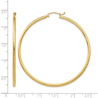 14K Yellow Gold 2x 55mm Diamond-cut Round Tube Hoop Earrings view 4