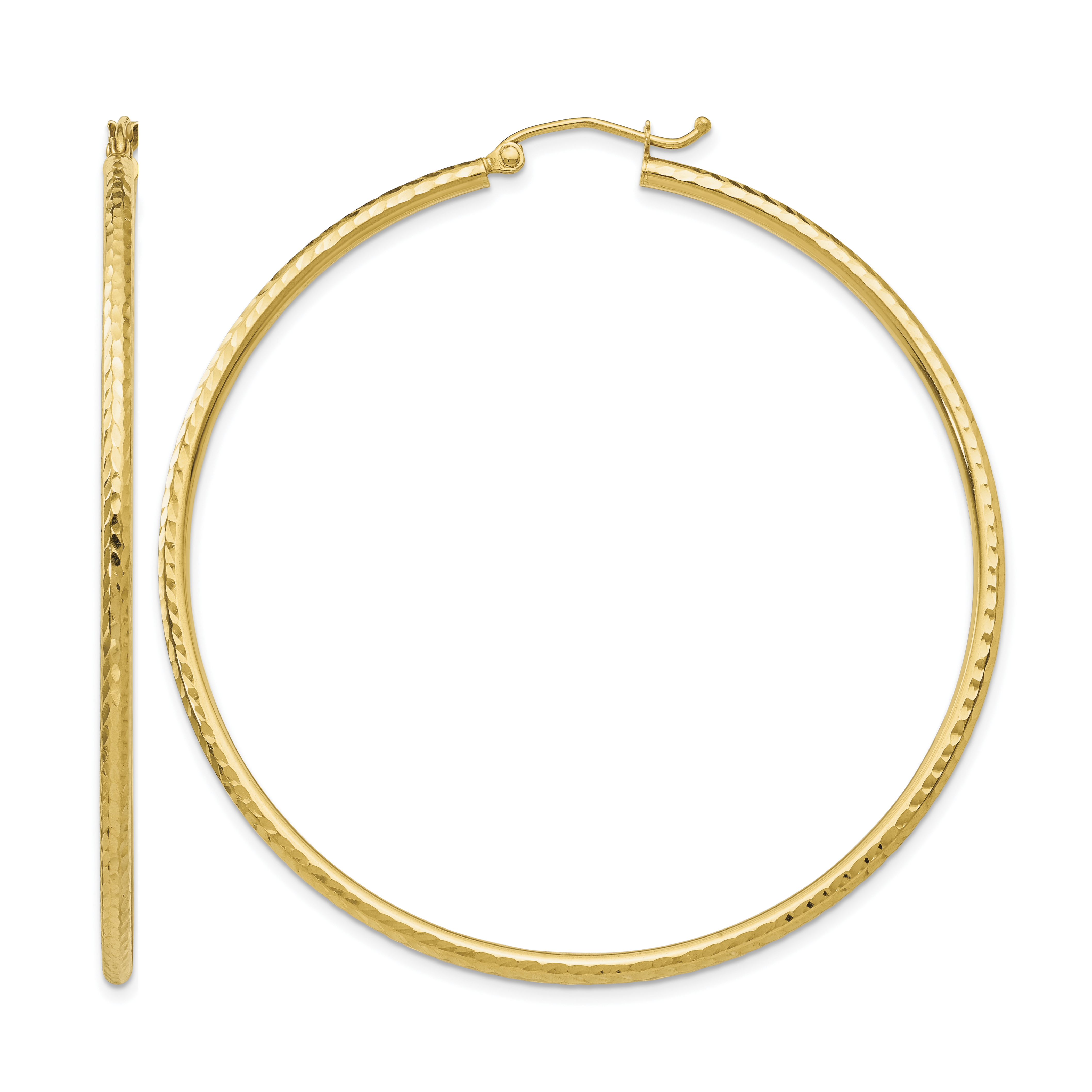 14k Diamond-cut 2mm Round Tube Hoop Earrings (TC768)
