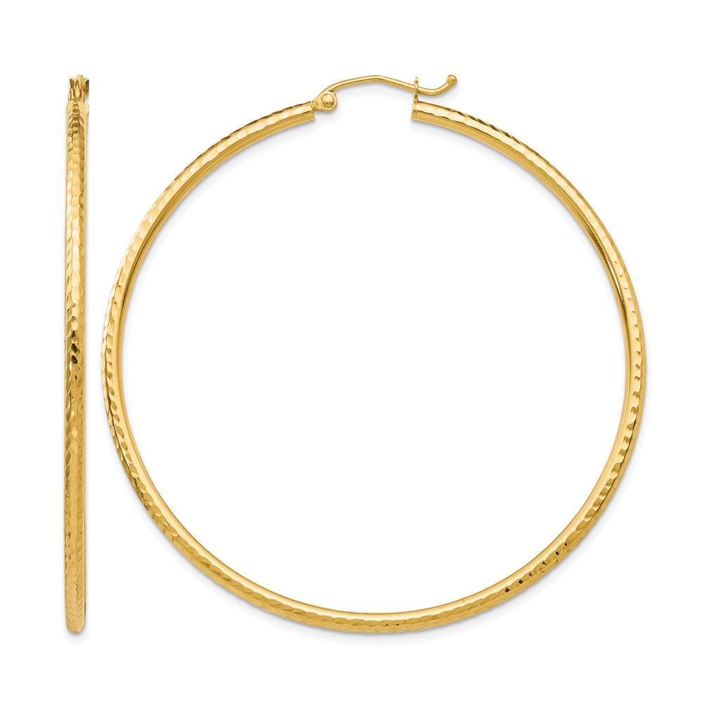 14k Diamond-cut 2mm Round Tube Hoop Earrings (TC768)
