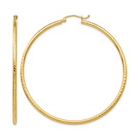 14K Yellow Gold 2x 55mm Diamond-cut Round Tube Hoop Earrings view 1