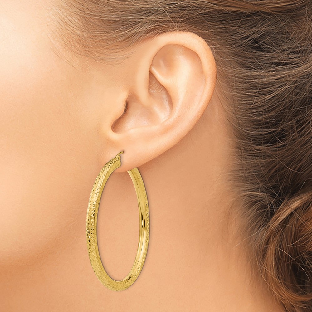 14k Diamond-cut 4mm Round Hoop Earrings (TC771)