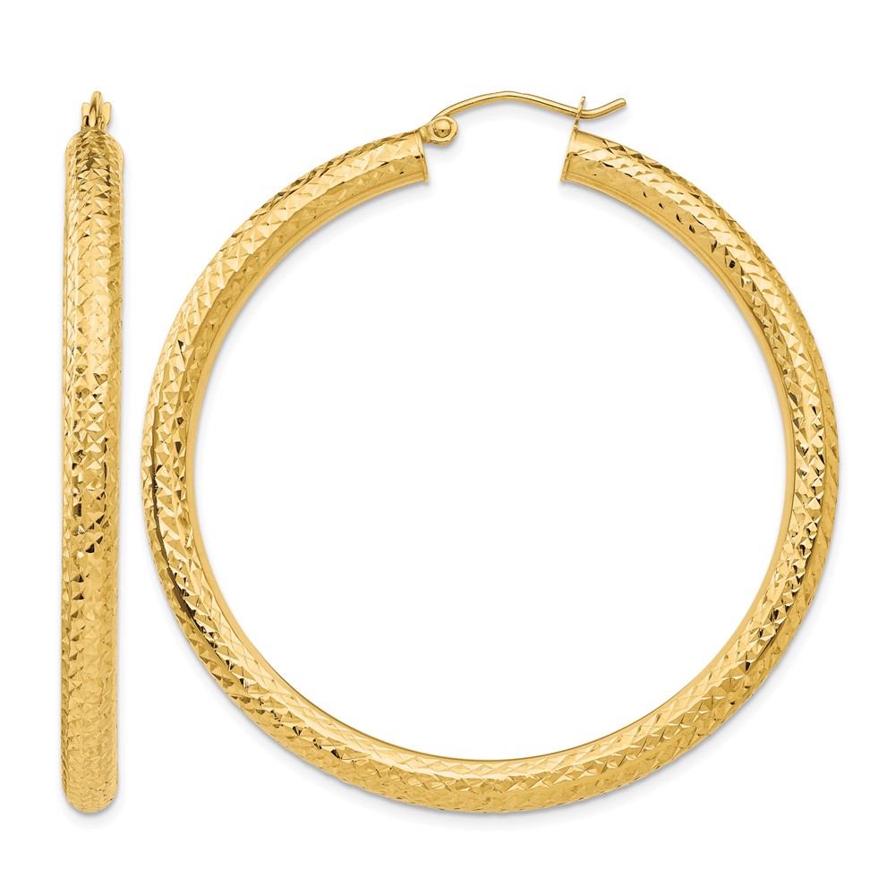 14k Diamond-cut 4mm Round Hoop Earrings (TC771)