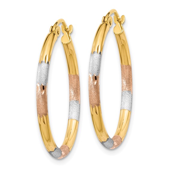 Gold with White and Rose Rhodium Hoop Earrings