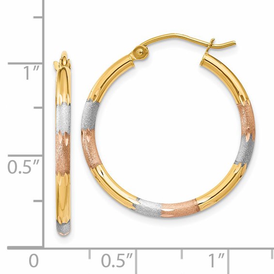 Gold with White and Rose Rhodium Hoop Earrings
